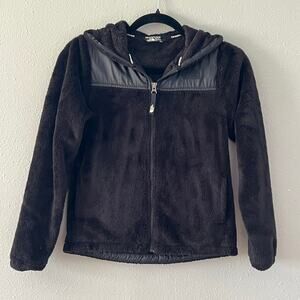 The North Face Girls 10/12 Black Fuzzy Fleece Zip Up Hooded Jacket Full Zip